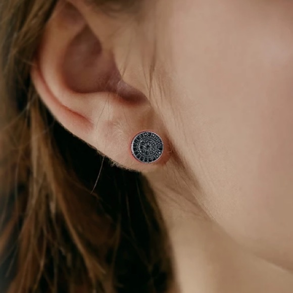 🌑 18K rose gold black round pave stud earrings - Picture 6 of 6